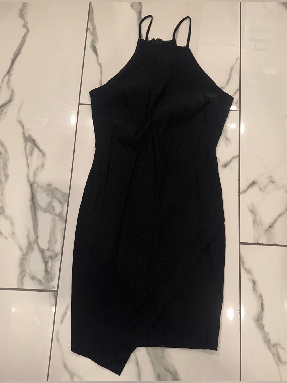 Love Culture Black Halter Midi Dress with Asymmetric Hemline
